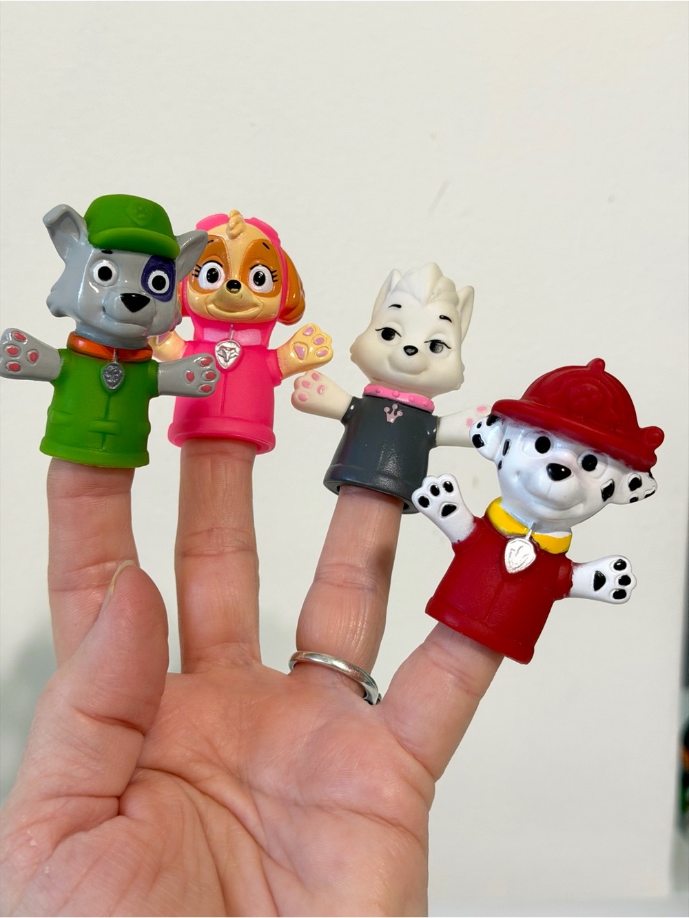 PAW Patrol Finger Puppets Set of 4 Rocky, Skye, Sweetie, Marshall Waterproof PVC
